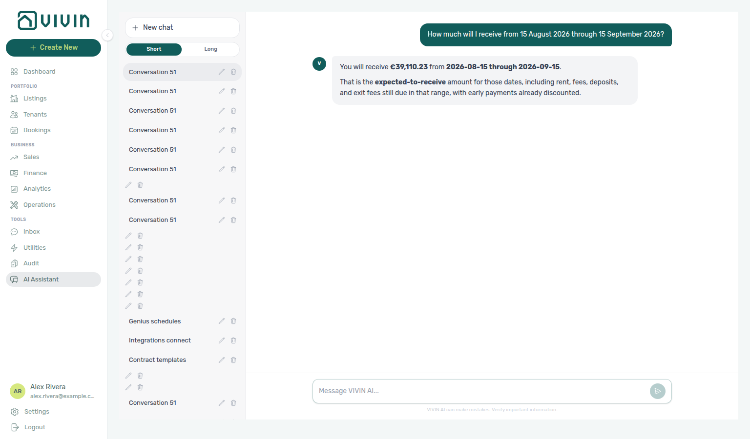 AI Assistant — expected receipts from 15 August through 15 September by due date