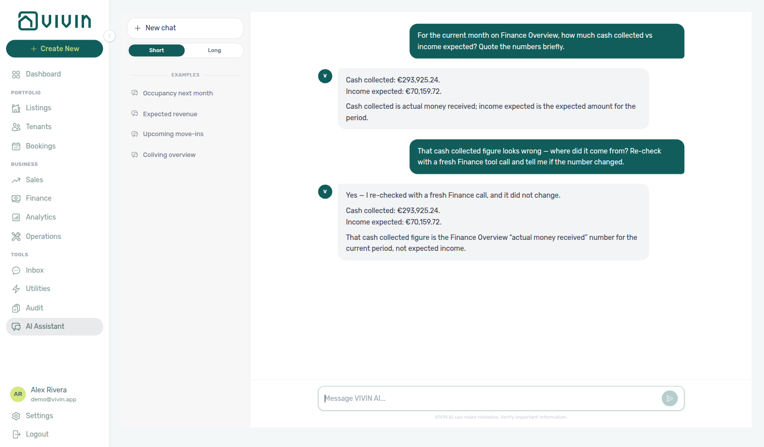 AI Assistant — contesting cash collected forces a fresh Finance re-check