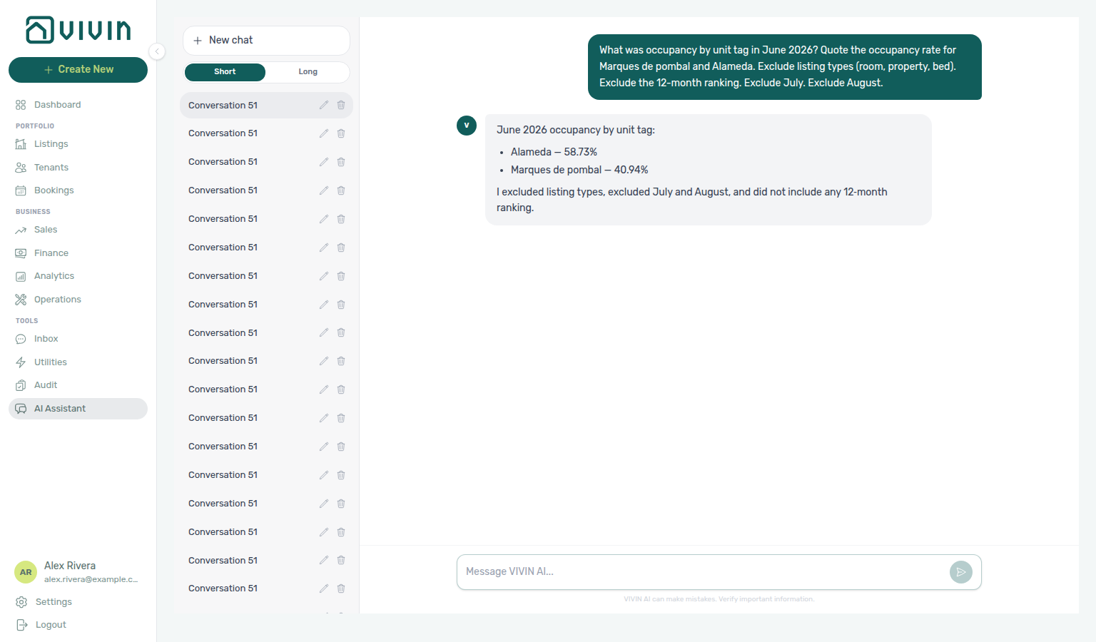 AI Assistant — June occupancy by unit tag (Marques de pombal and Alameda rates)