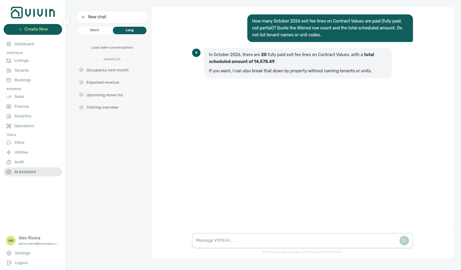 AI Assistant — October exit fee lines that are paid, with filtered row count