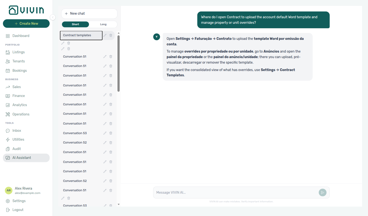 AI Assistant — where to open Contract for account default Word templates and overrides