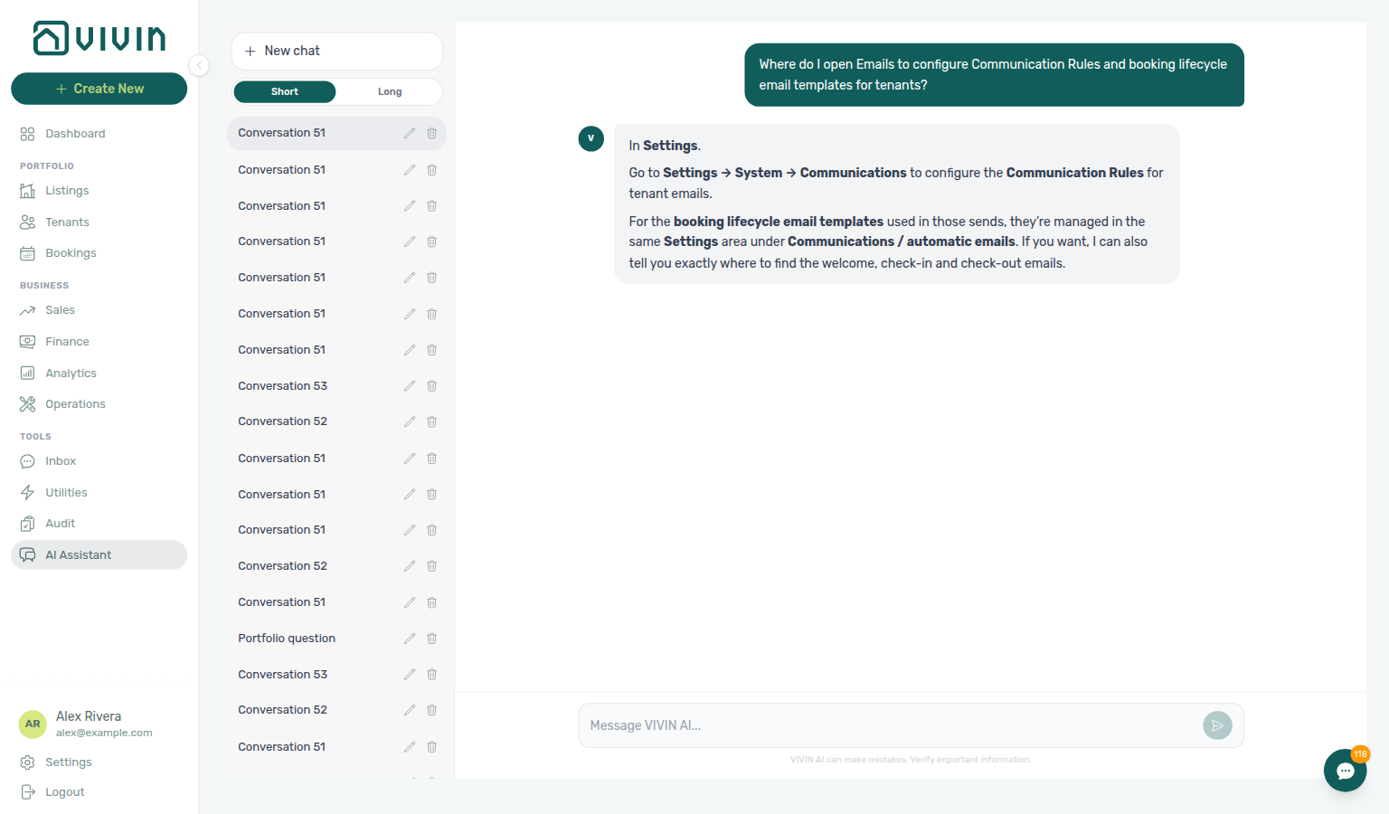 AI Assistant — where to open Emails for Communication Rules and lifecycle templates