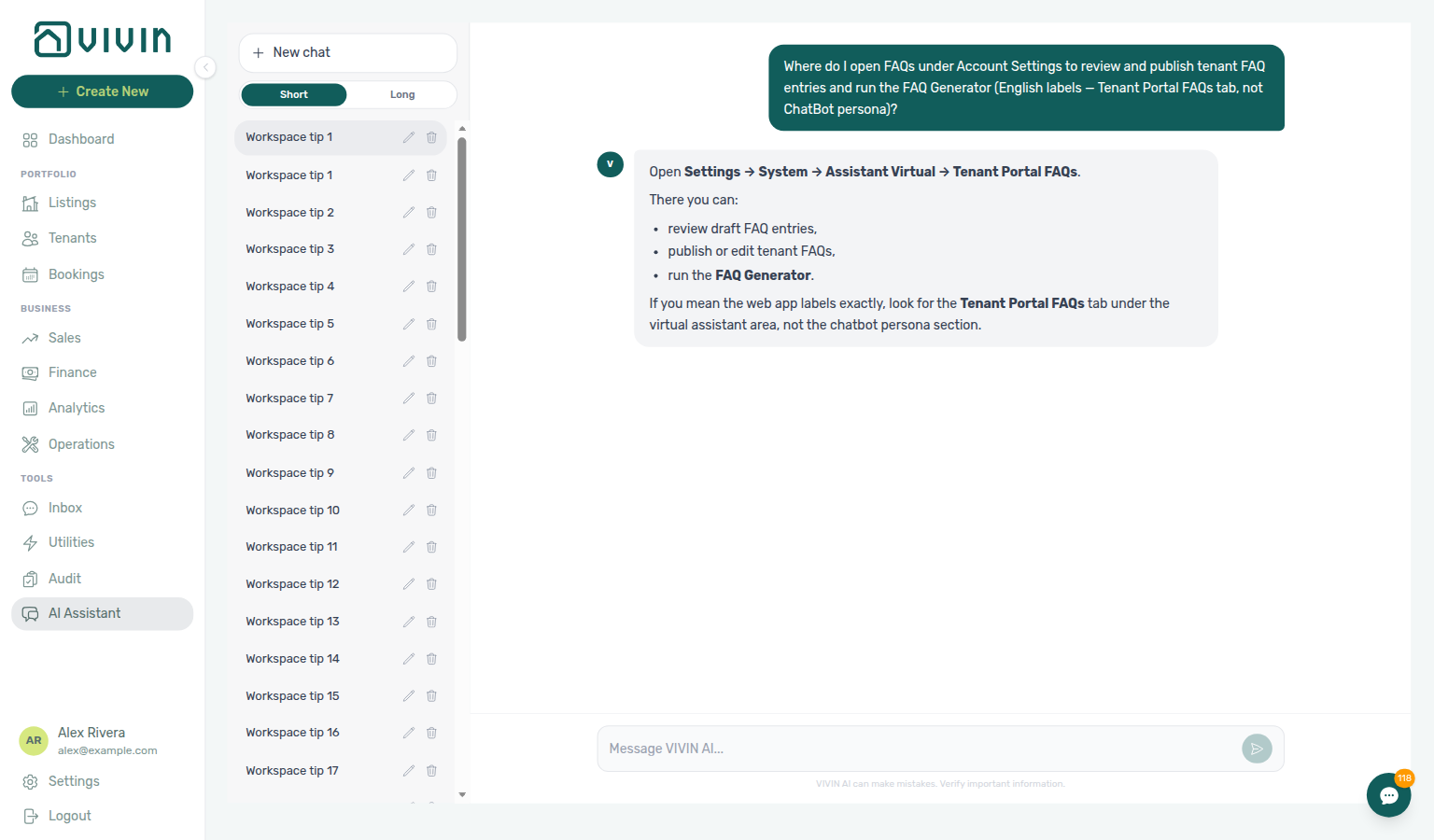 AI Assistant — where to open FAQs to review, publish, and run the FAQ Generator