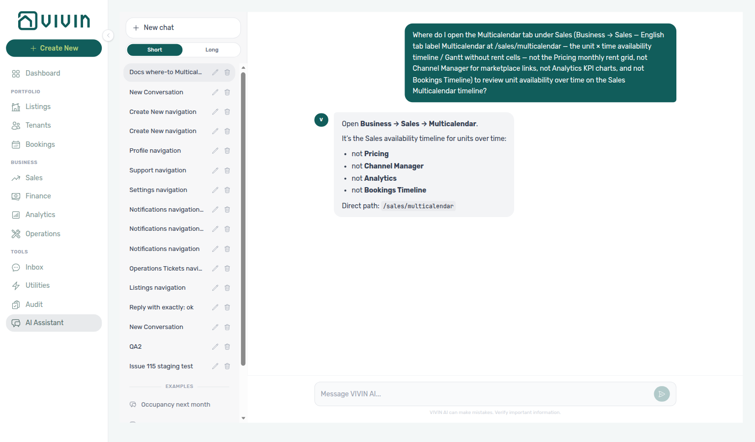 AI Assistant — where to open the Sales Multicalendar tab for the unit × time availability timeline