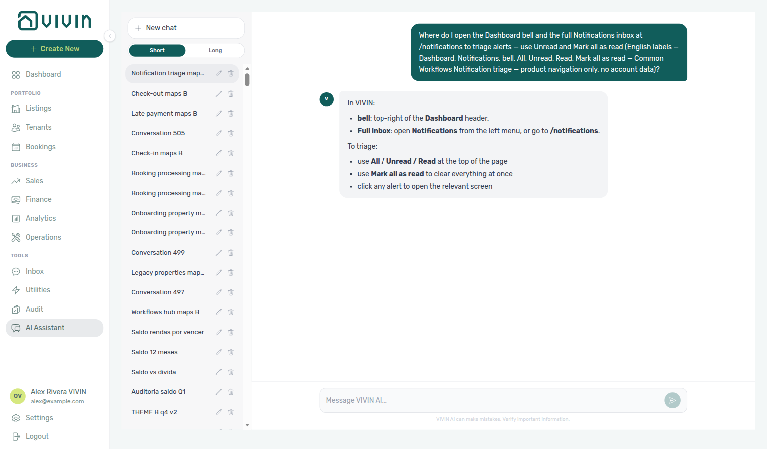 AI Assistant — where to open the Dashboard bell and /notifications for alert triage