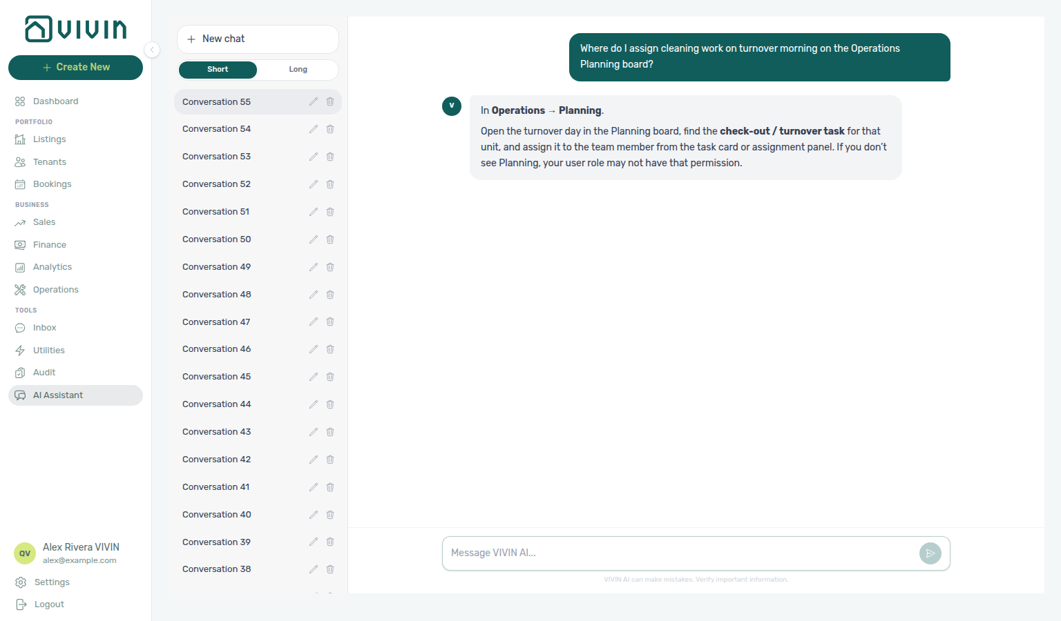 AI Assistant — where to assign turnover cleaning on Operations Planning