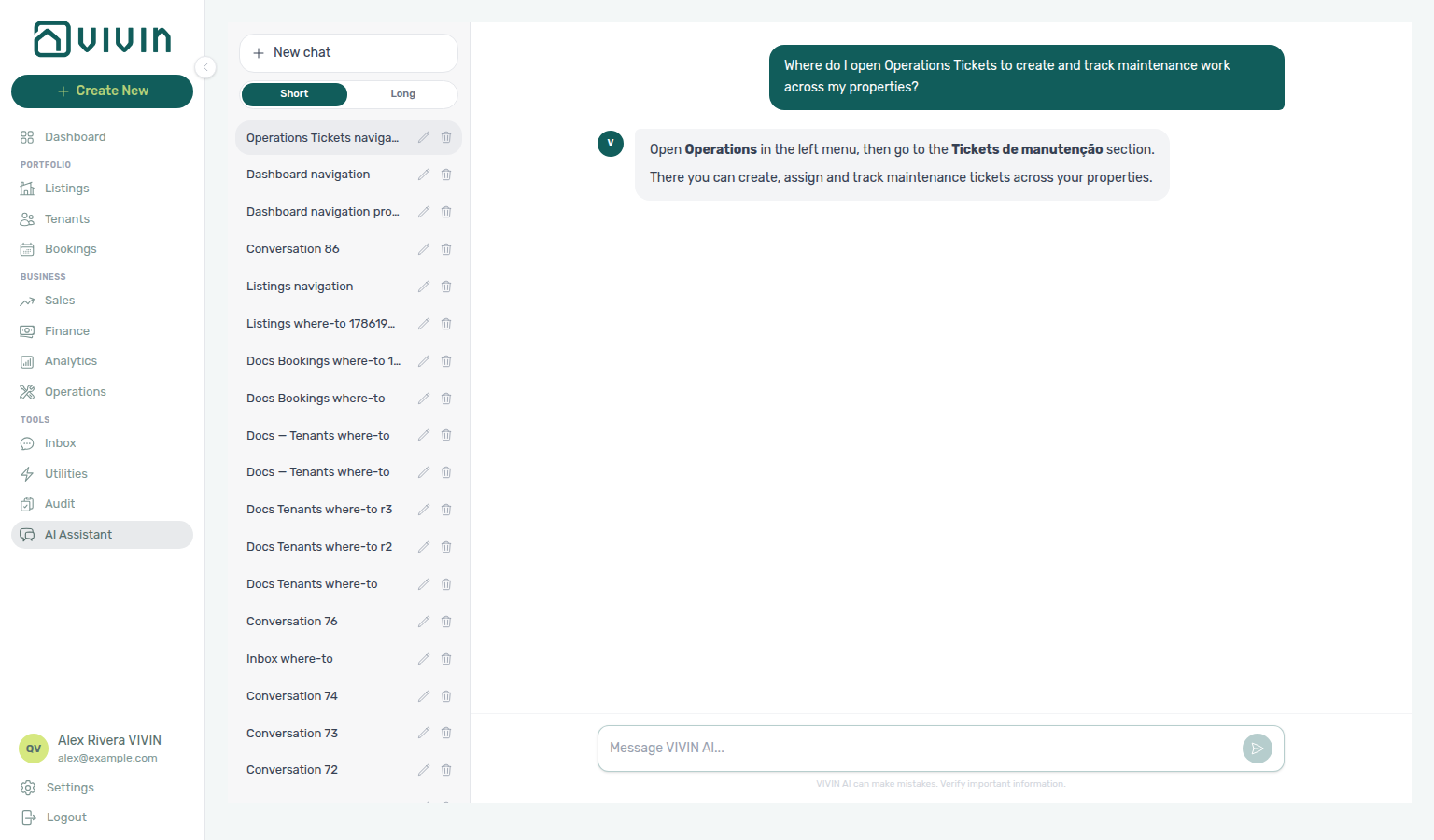 AI Assistant — where to open Operations Tickets for maintenance work