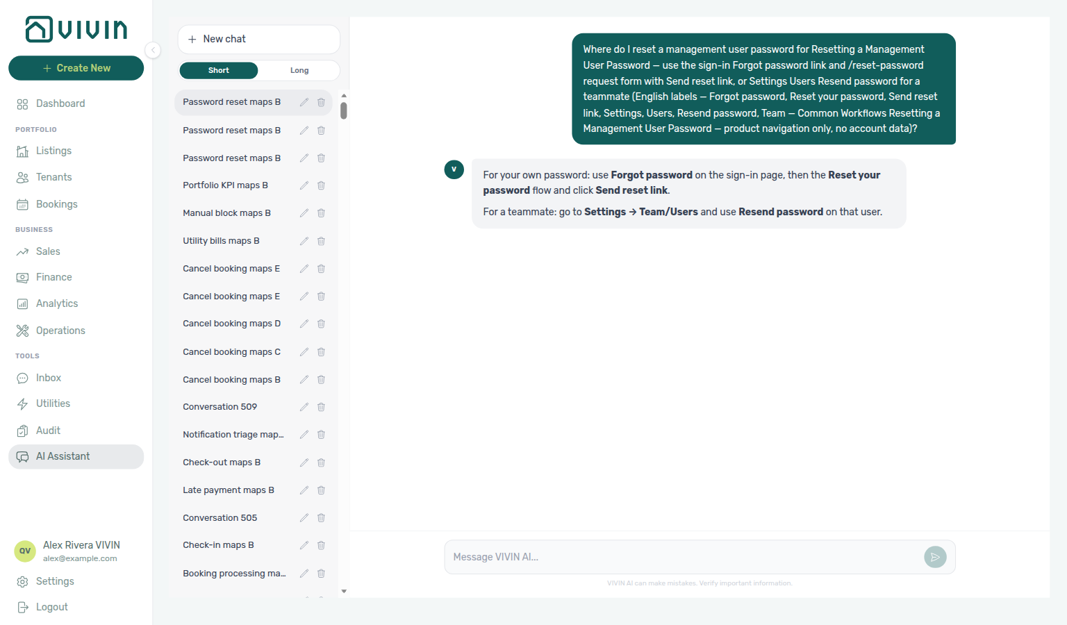 AI Assistant — where to reset a management user password