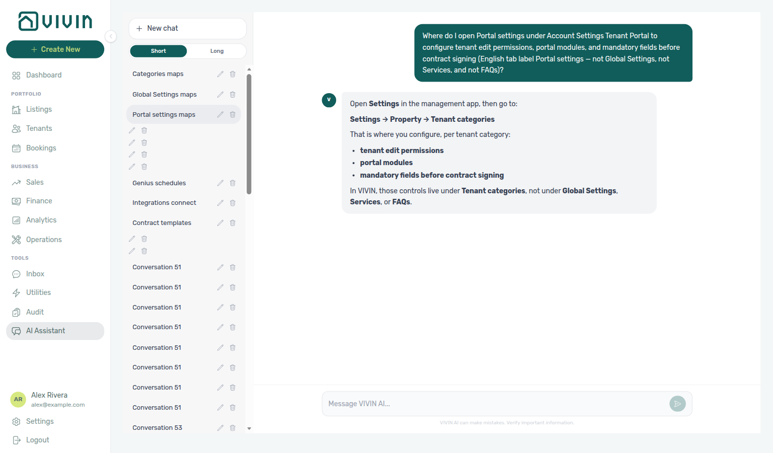 AI Assistant — where to open Portal settings for tenant edit permissions, modules, and signing gates