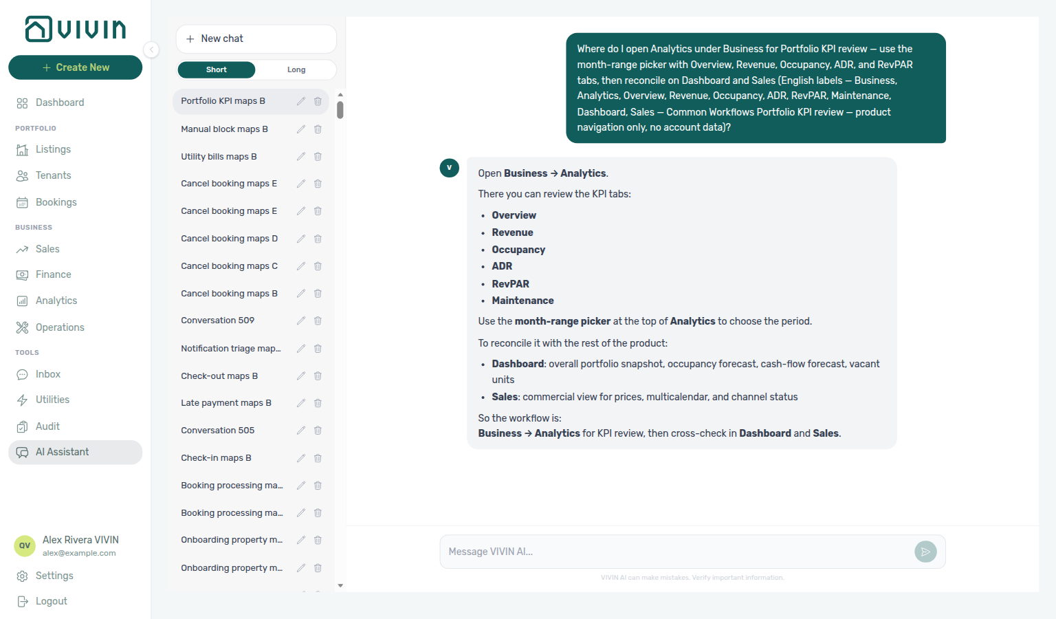 AI Assistant — where to open Analytics for Portfolio KPI review