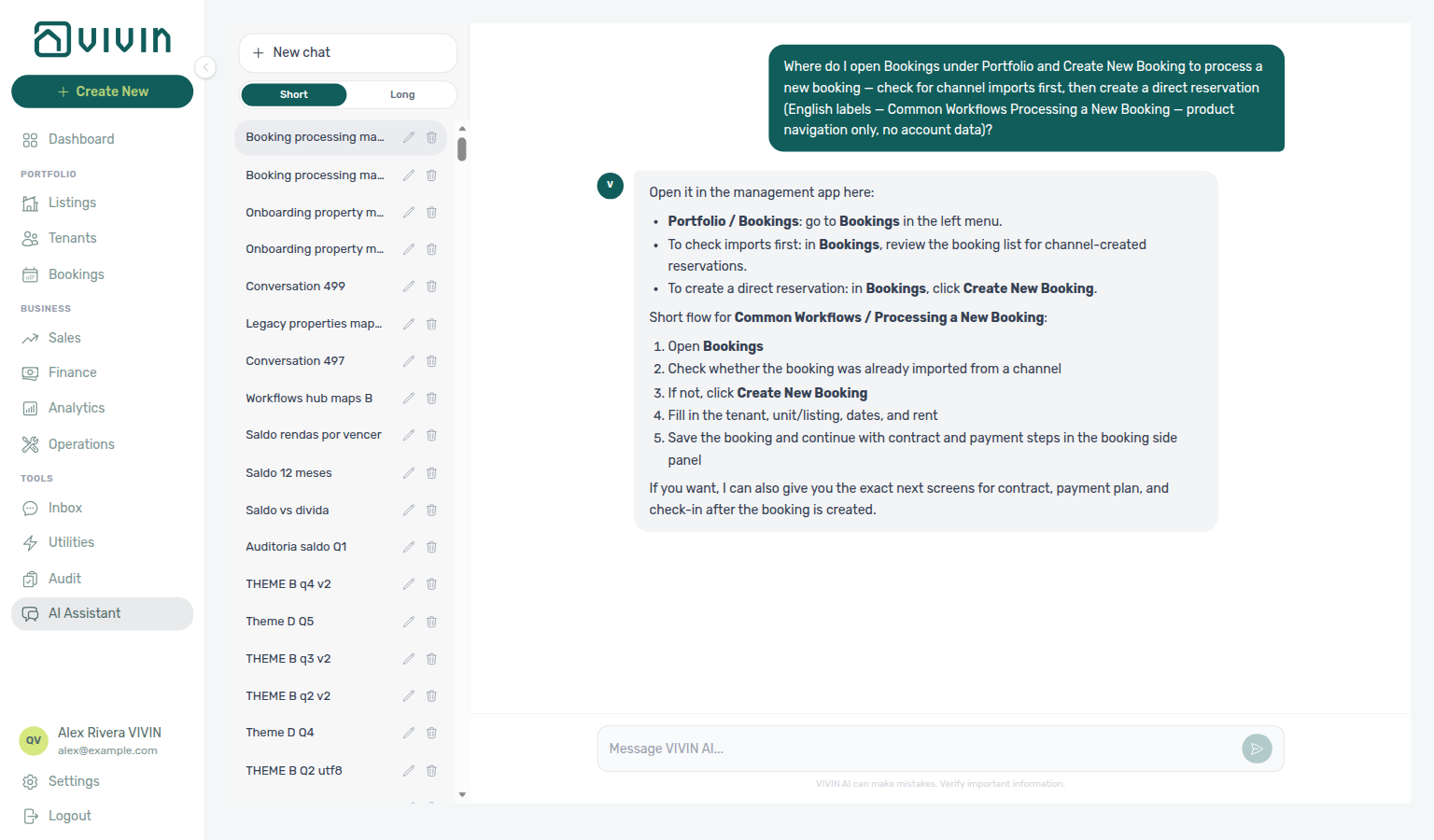 AI Assistant — where to open Bookings and Create New Booking to process a new reservation