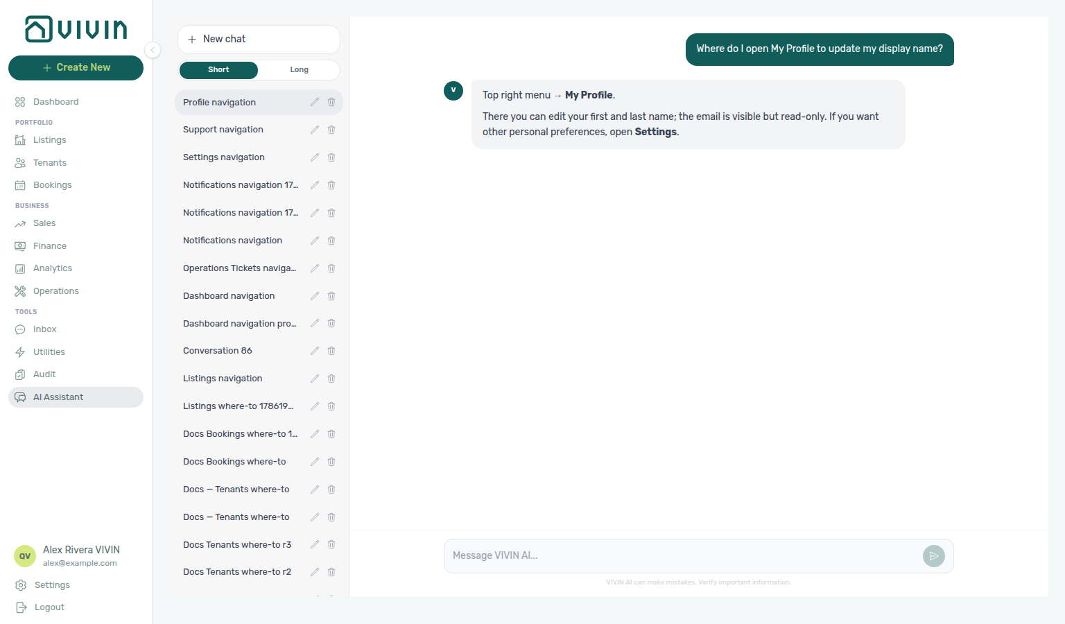 AI Assistant — where to open My Profile to update display name