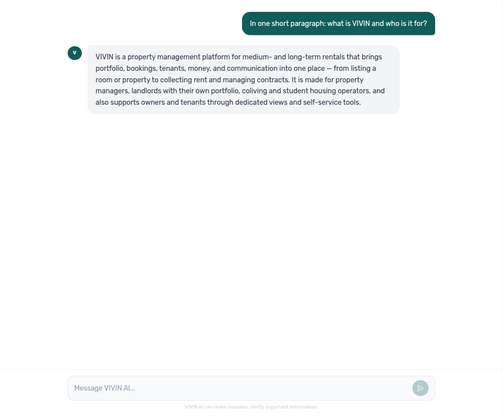 AI Assistant — reply explaining what VIVIN is and who it is for