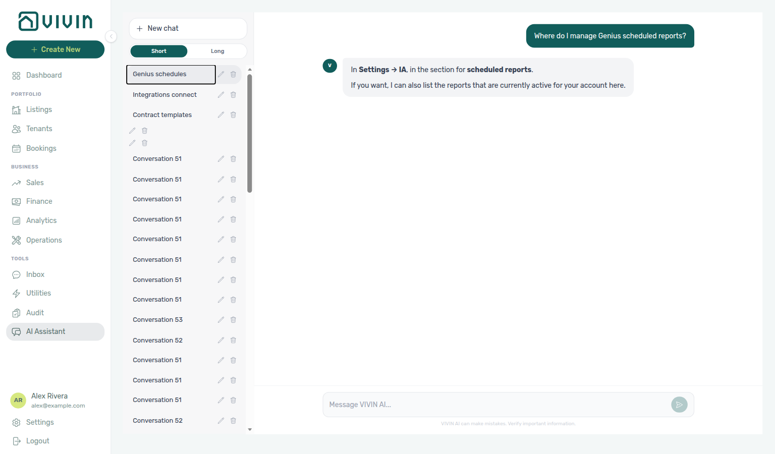 AI Assistant — where to manage Genius scheduled reports