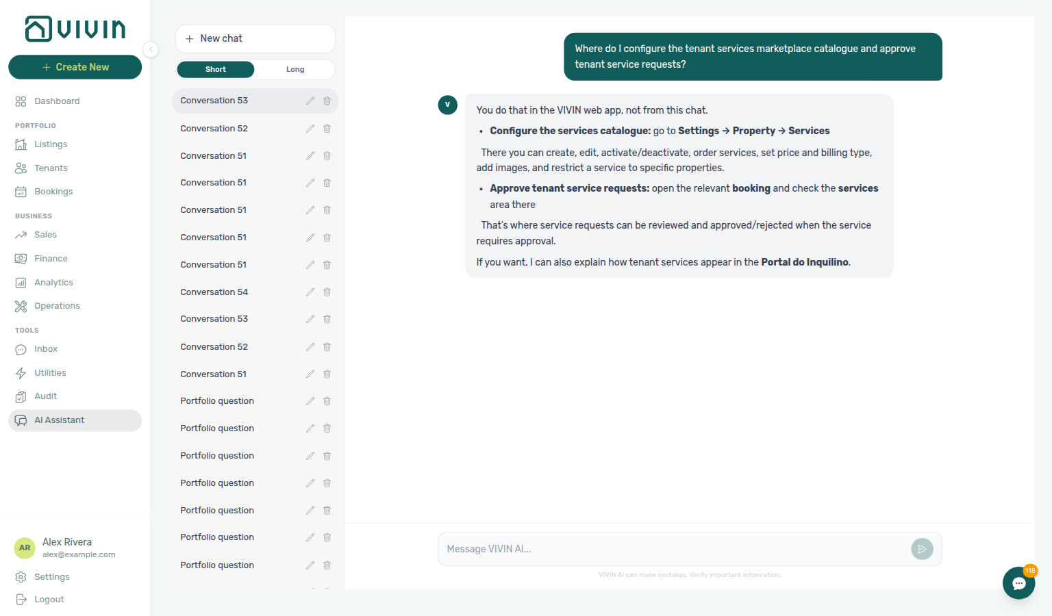 AI Assistant — where to configure tenant services marketplace catalogue and approvals