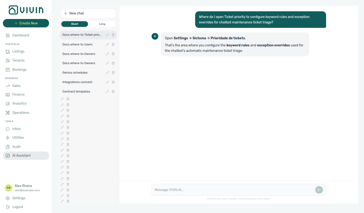 AI Assistant — where to open Ticket priority for keyword rules and exception overrides