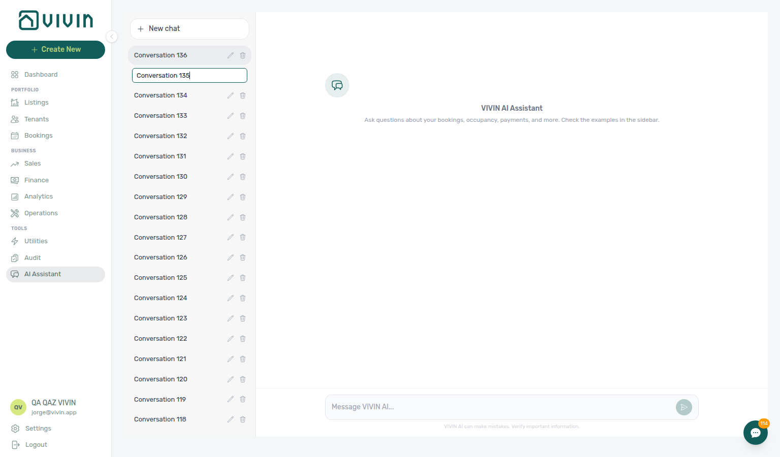 AI Assistant — inline rename on a conversation row in the sidebar