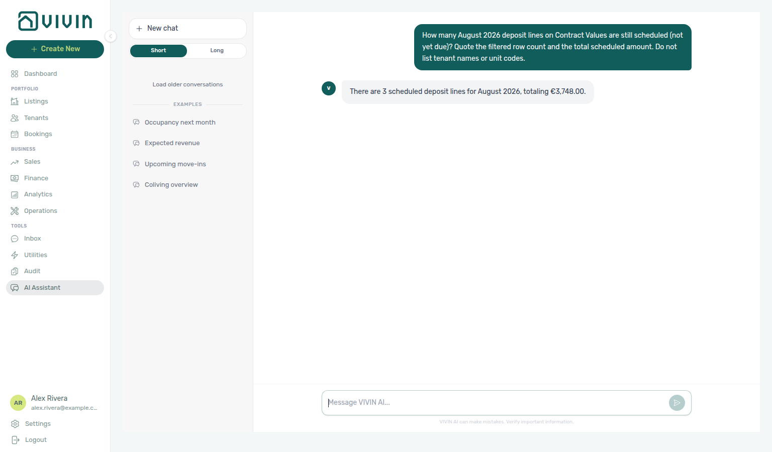 AI Assistant — August deposit lines that are still scheduled (not yet due), with filtered row count
