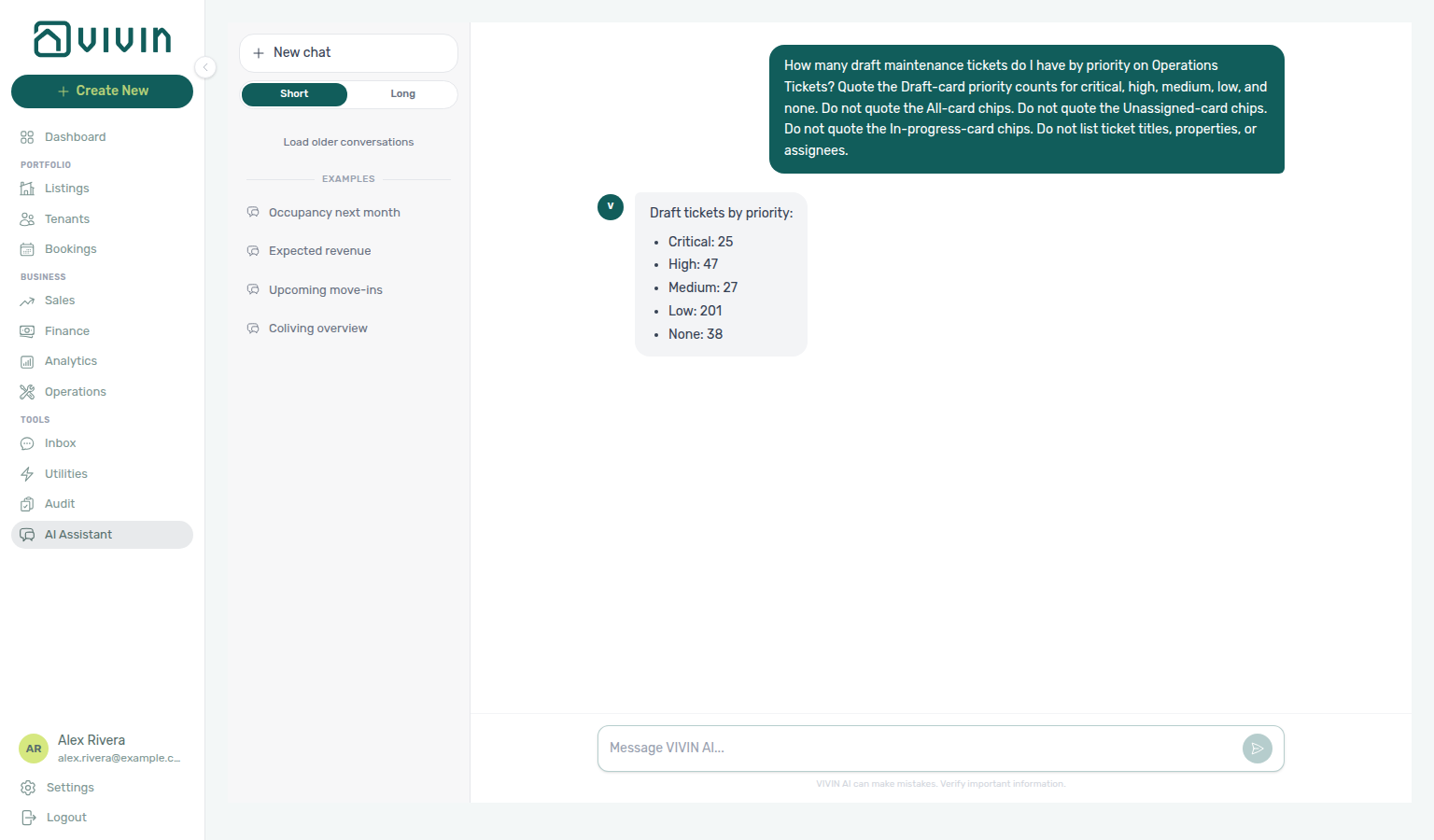 AI Assistant — Draft-card ticket priority counts (critical, high, medium, low, none)