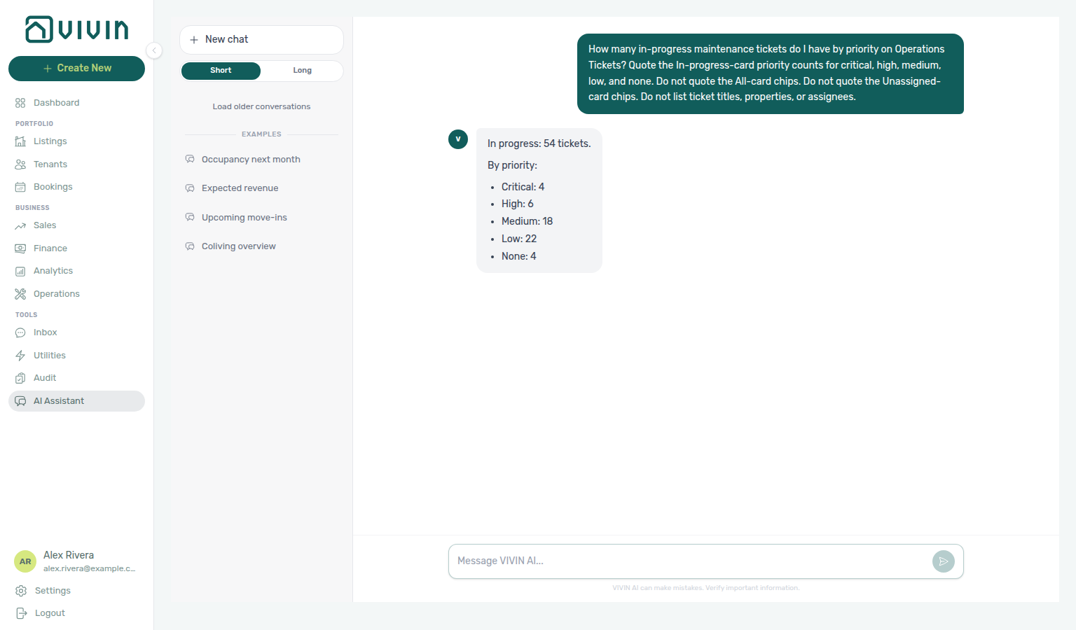 AI Assistant — In-progress-card ticket priority counts (critical, high, medium, low, none)