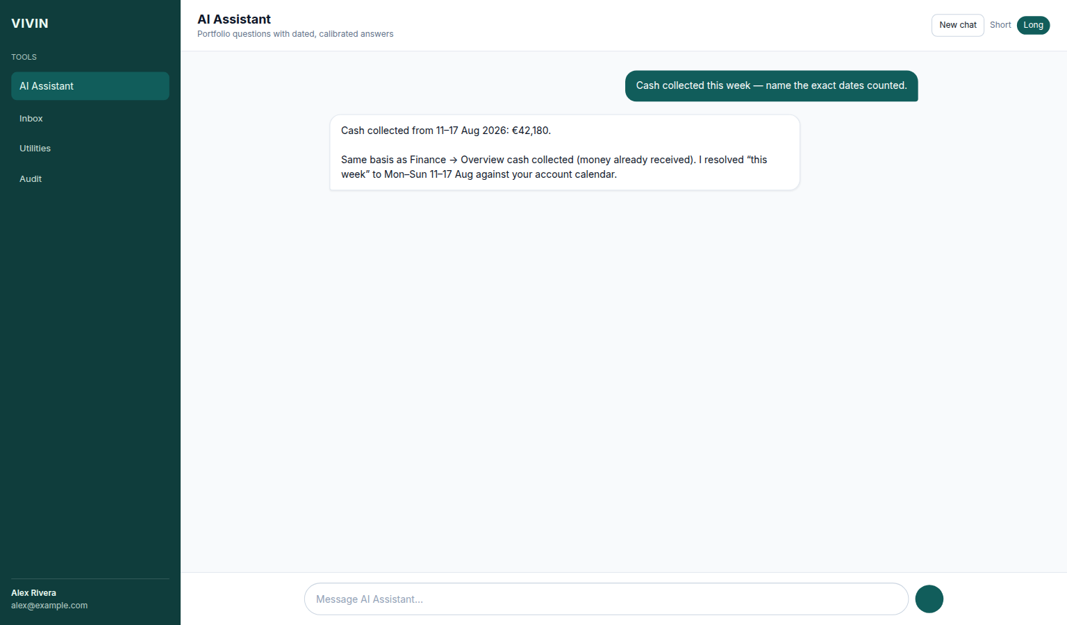 AI Assistant — cash collected this week with exact dates named
