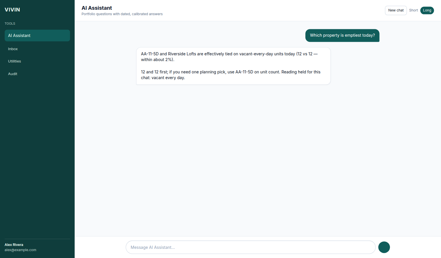 AI Assistant — near-tie on vacant-every-day units with numbers before the planning pick