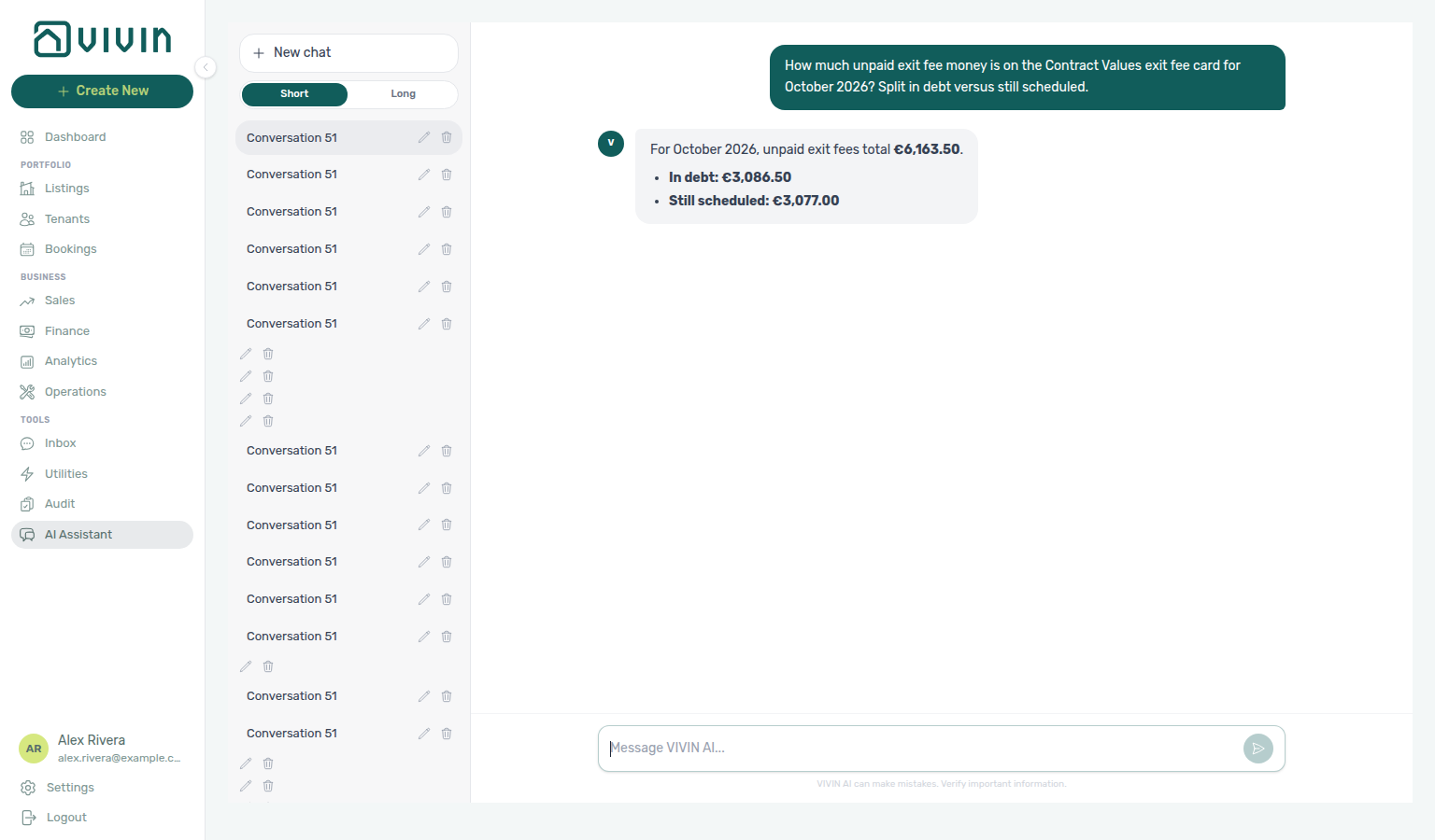 AI Assistant — October unpaid exit fees split into in debt versus still scheduled