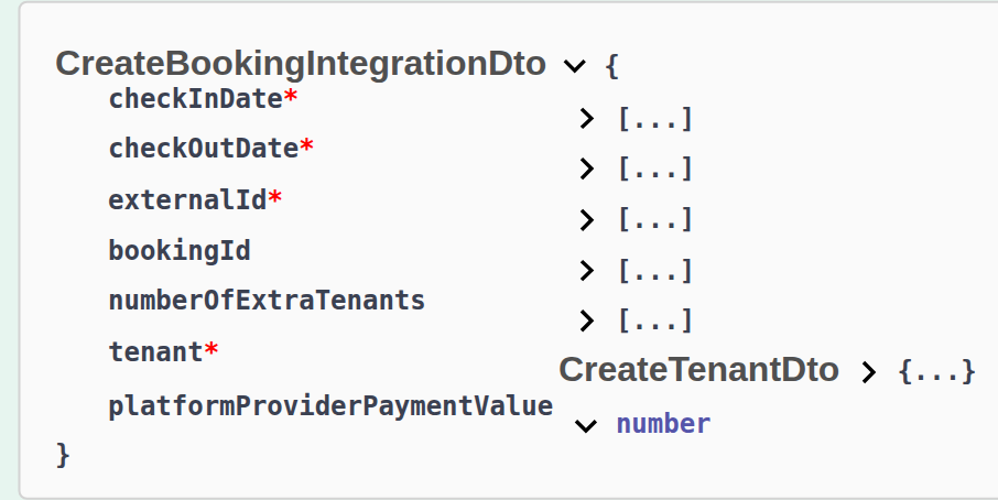 Integration OpenAPI — CreateBookingIntegrationDto with platformProviderPaymentValue (number)