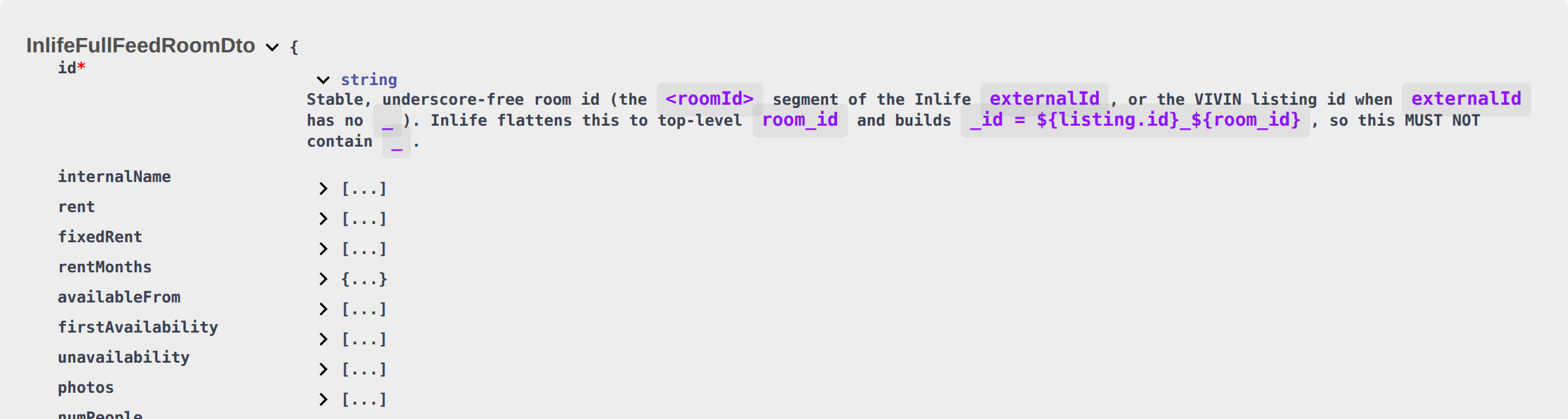 Integration Swagger — InlifeFullFeedRoomDto with required underscore-free room id