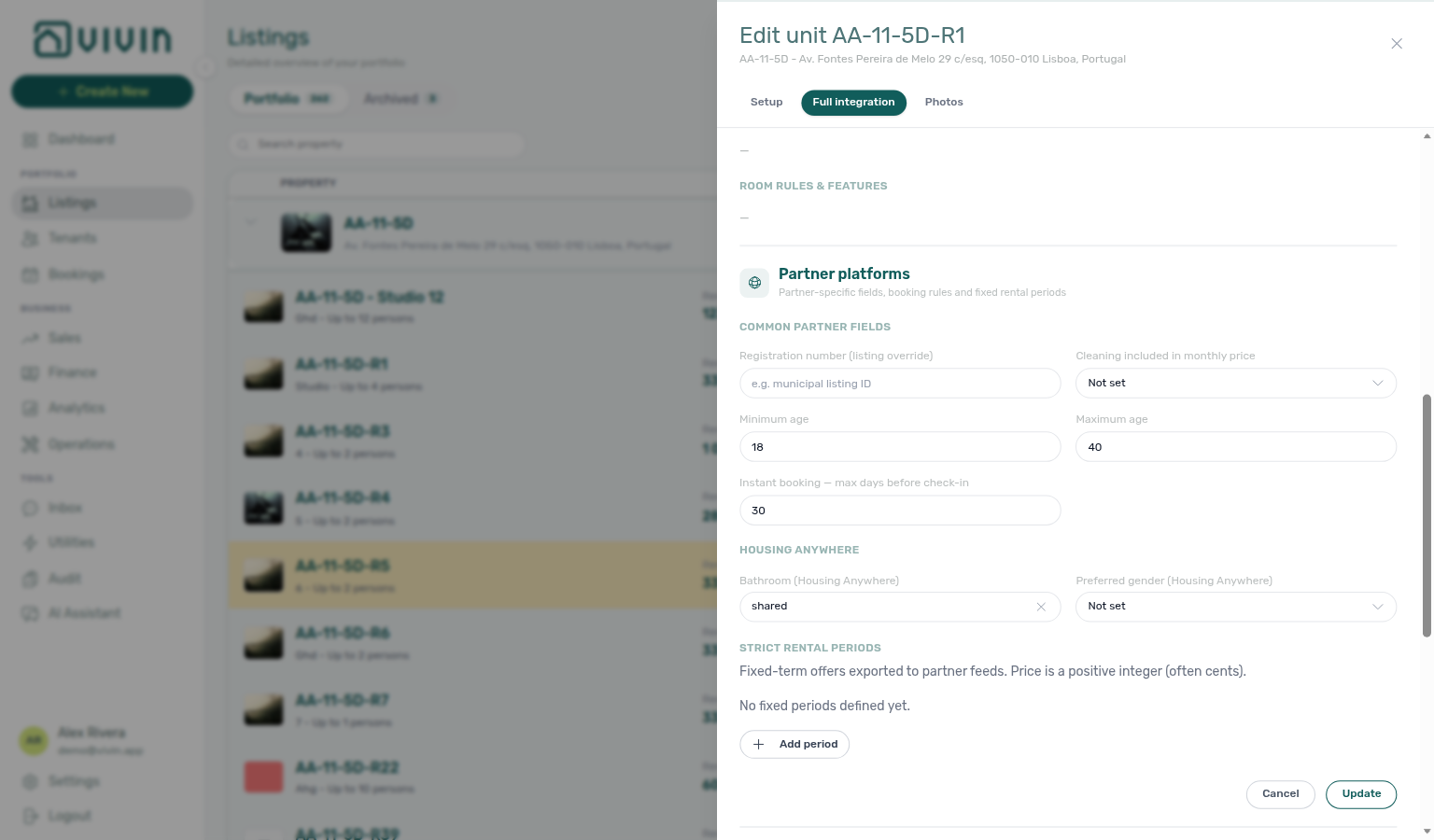 Unit Full integration — Instant booking max days and age window on Partner platforms