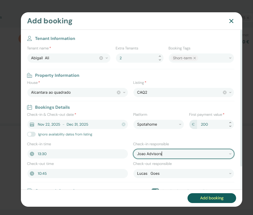 Add Booking Modal