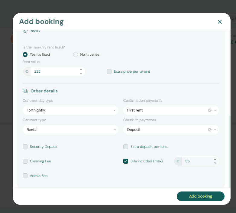 Booking Rent Details Expanded