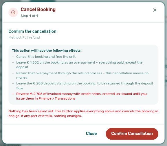 Bookings — Cancel booking step 4 Confirm the cancellation