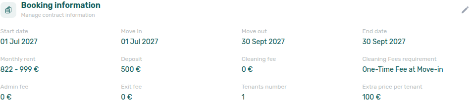 Booking detail — Contract Info, Confirmation payments and Check-in payments (read-only)