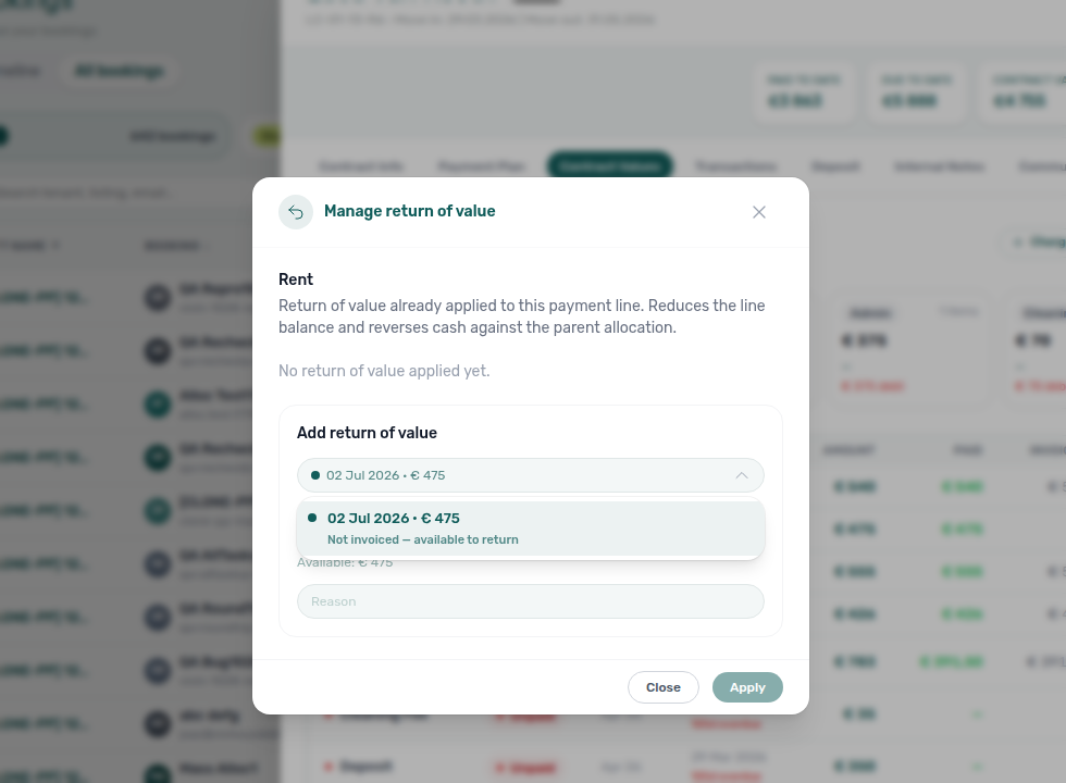Booking Contract Values — Manage return of value with a not-invoiced allocation available to return