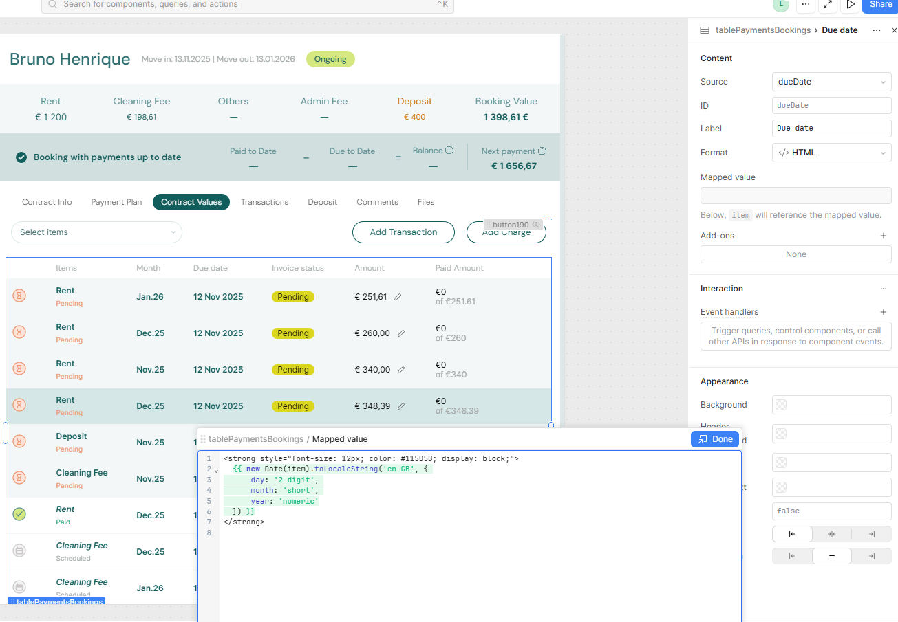 Contract Values and Payment Schedule