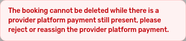 Booking detail — Delete Booking blocked while provider platform payment is present