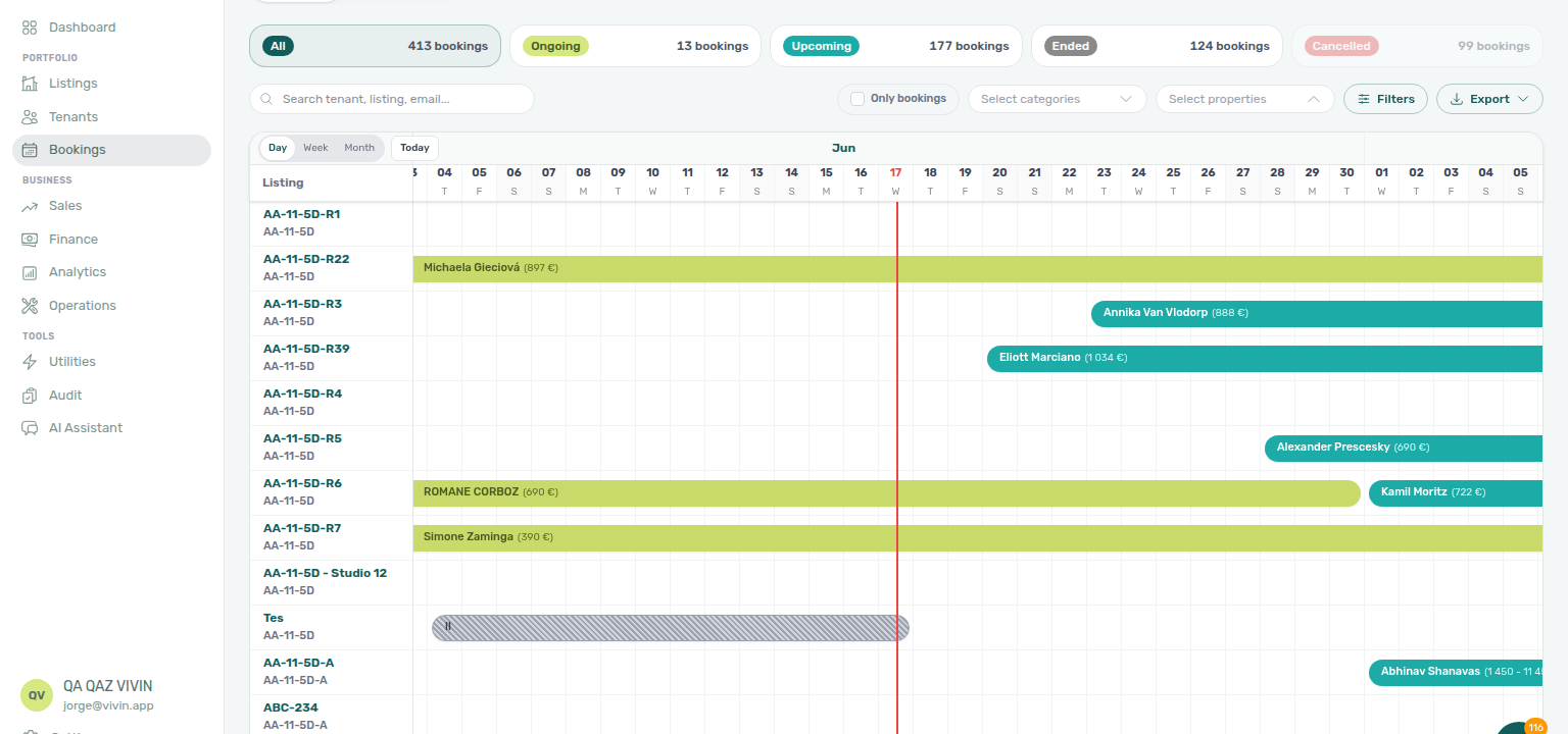 Bookings Timeline — widened Select properties menu when Only bookings is off