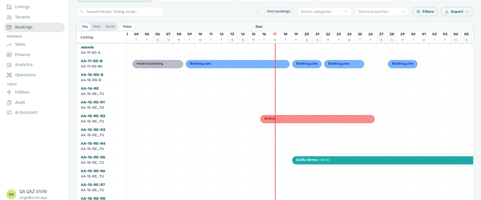 Bookings Timeline — vacant unit rows (no stay bars) after clearing Only bookings
