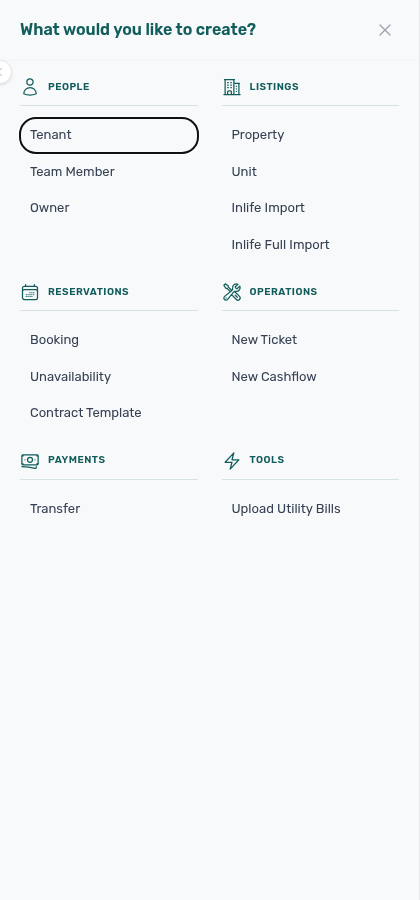Create New — Reservations with Unavailability shortcut