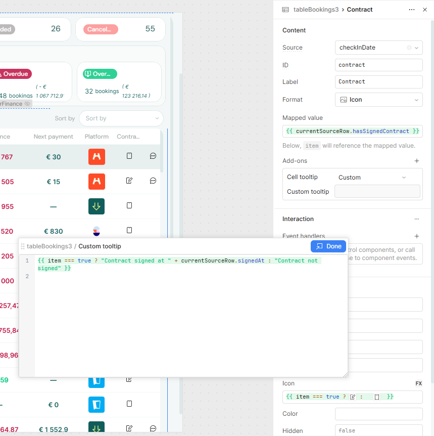 Finance Income Tab by Property
