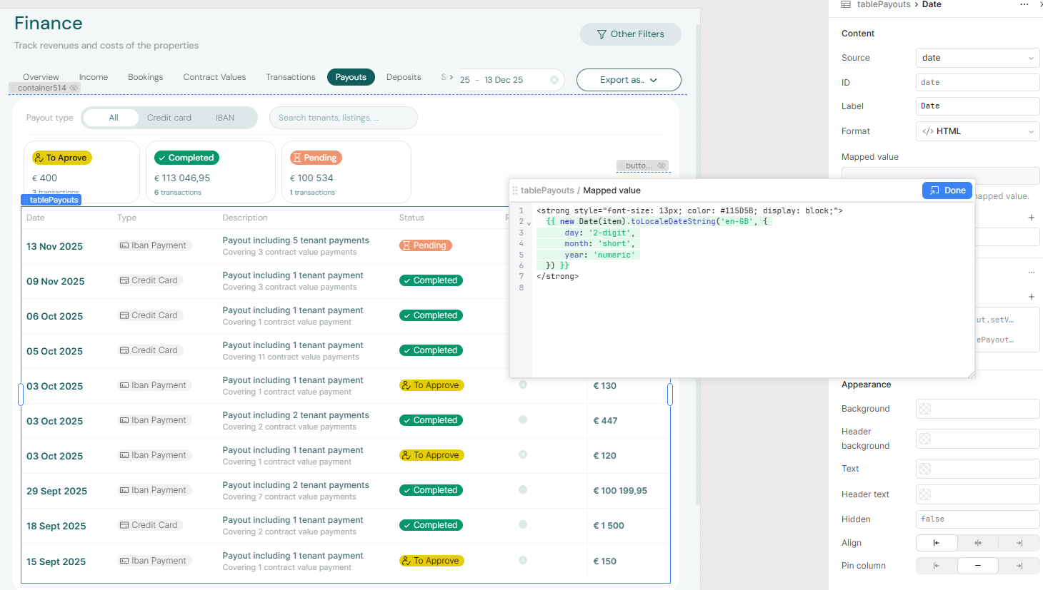 Finance Payments Mapped Value