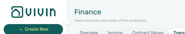 Finance Transactions — amber custom invoice date banner above search and invoice filter pills