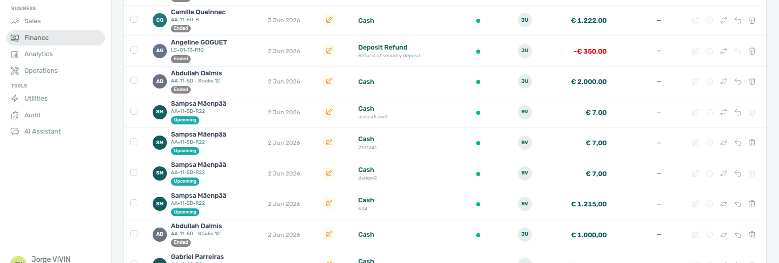Finance Transactions — scroll near the bottom while the next ledger chunk loads (skeleton rows under the table)