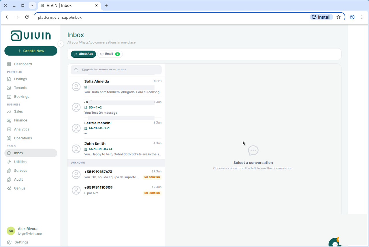Browser tab — VIVIN | Inbox on Tools → Inbox