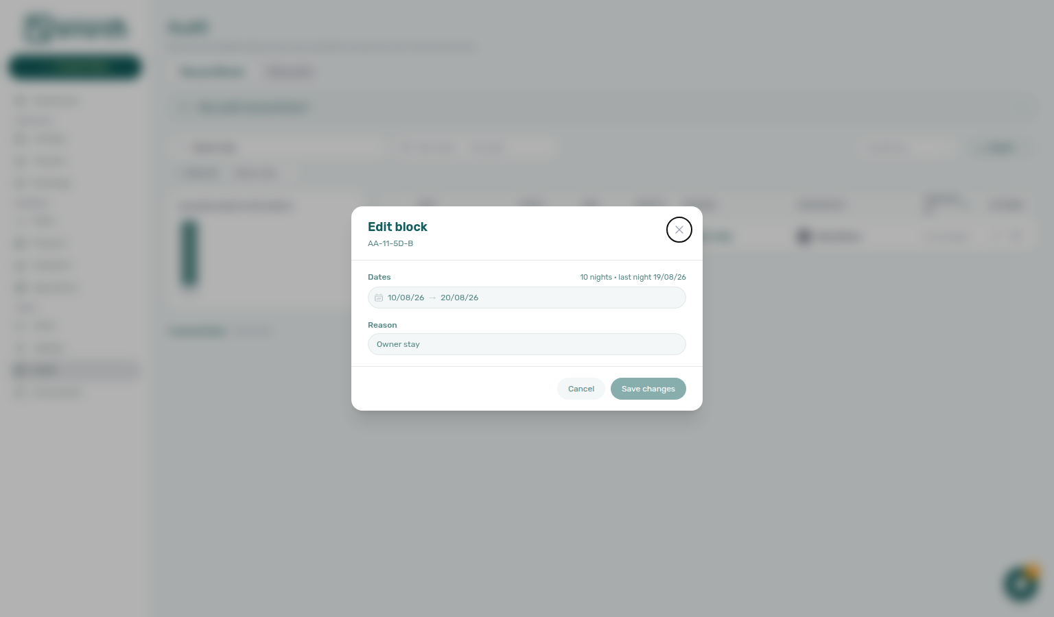 Edit block — Owner stay dates and reason