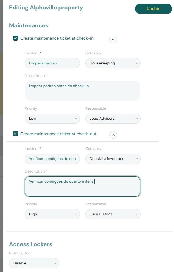 Property Access Lockers Tab