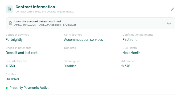 Property Contract Tab — effective contract card and Contract Information section