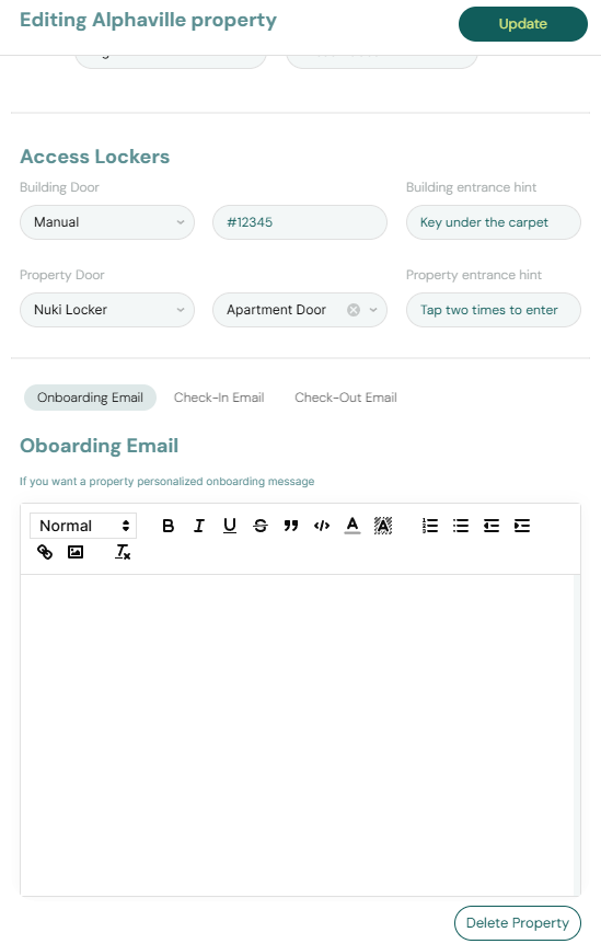 Property Email Customization Tab