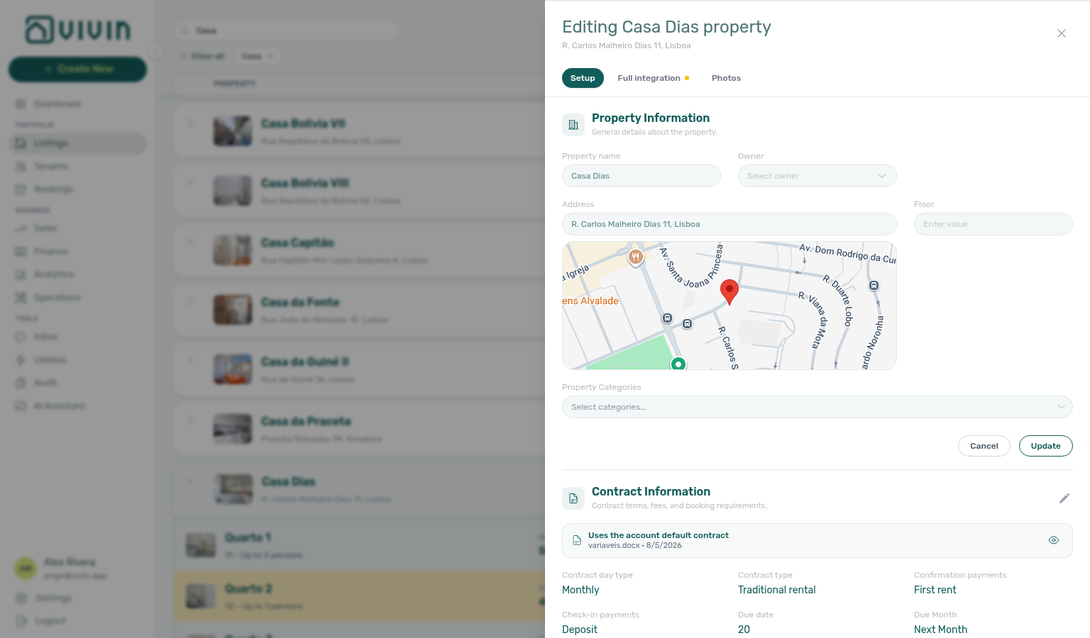 Listings — Casa Dias property sidebar, Property Information in edit with Update ready